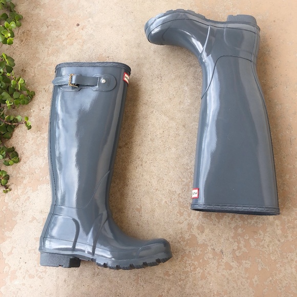 Hunter Shoes - Hunter Original Knee High Gray Gloss Rain Boots